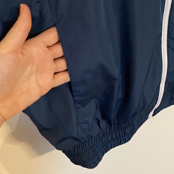 Zara Windbreaker Jacket Women US XS Oversized Zip Up Navy White Red Retro Cali - Picture 6 of 12